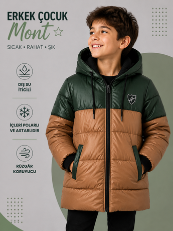 6-13 Yaş Alkan Erkek Çocuk Dolum Mont - Thumbnail