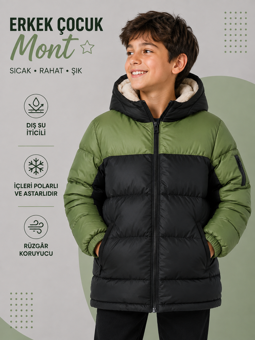 6-13 Yaş Alkan Erkek Çocuk Dolum Mont