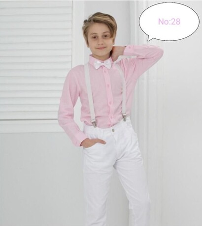 Erkek Çocuk Likralı Pantolon Keten Katlamalı Kol Gömlek 5-13 Yaş Kod 28 - Thumbnail