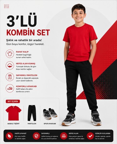  - Erkek Çocuk - Tişört - Pantolon - Spor Ayakkabı 3'lü Set