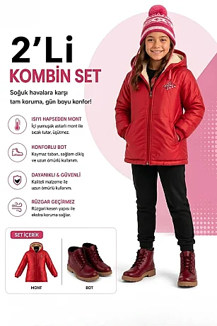 Kız Çocuk 10-13 Yaş Mont 32-39 Numara Bot 2'li Set