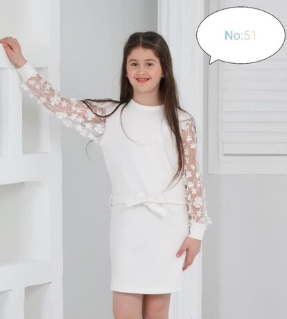  - Kız Çocuk Beyaz Çiçekli Elbise 5-13 Yaş Kod 51