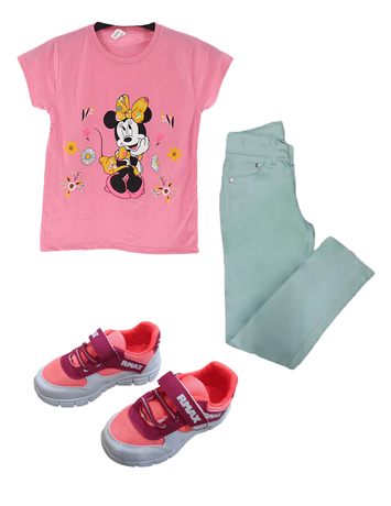 Kız Çocuk - Tişört - Pantolon - Spor Ayakkabı 3'lü Set - Thumbnail