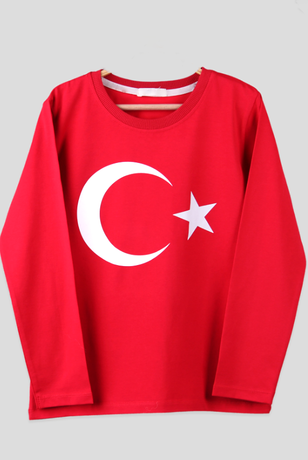 Alkan - Türk Bayrağı Uzun Kollu Unisex Çocuk Tişört 5-16 Yaş 4'lü Serili